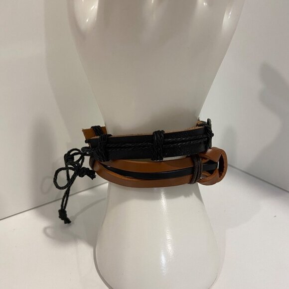 Pot Leaf Weed Leather 2 Bracelet duo Set With Metal Plate & Adjustable Strap - Picture 8 of 12